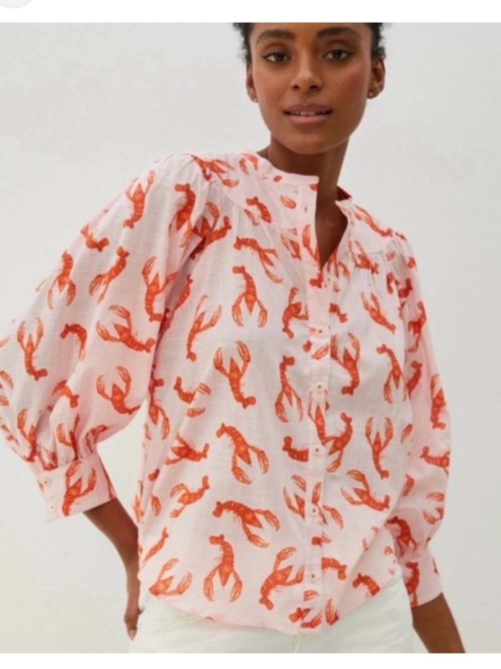 Maeve for Anthropologie lobster print button-down blouse Sz S
